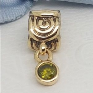 Pandora Retired 14K Gold Green CZ Dangle